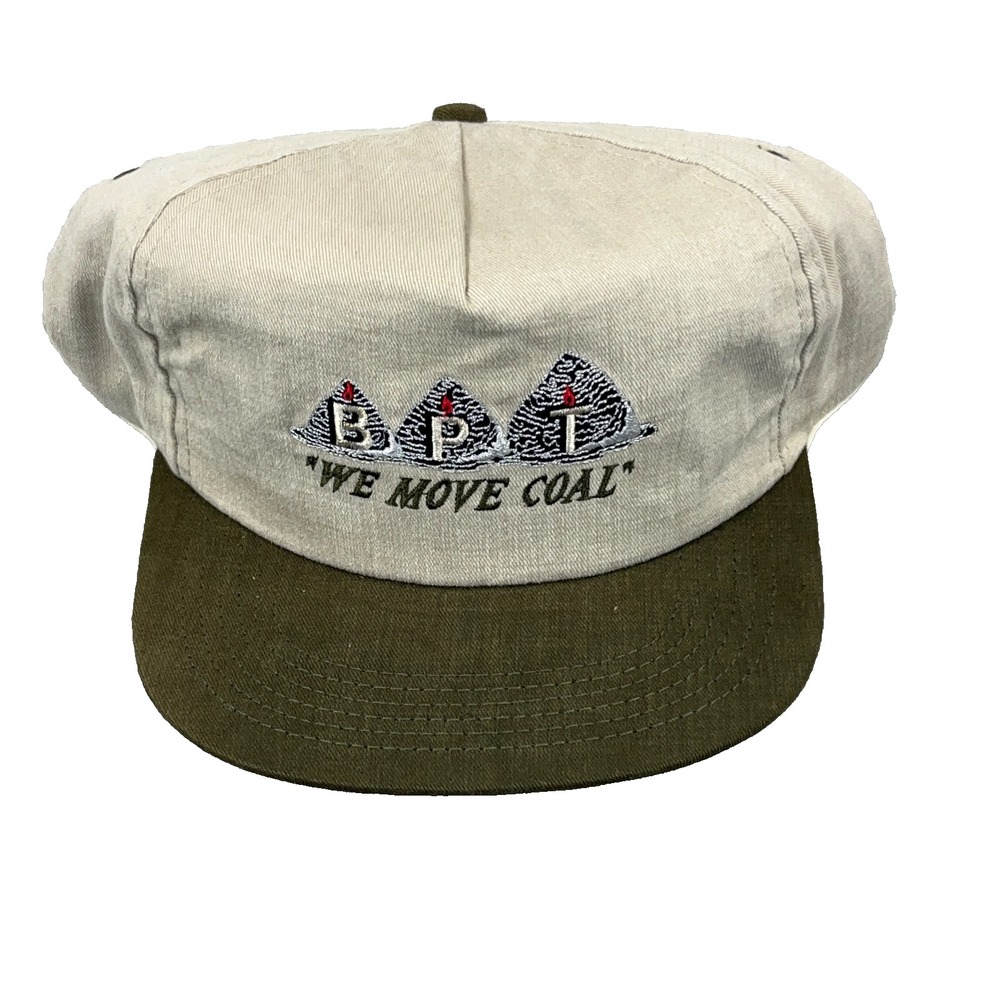 Vintage BPT Coal Mine Trucker Hat Cap Made In USA 90s Massey Energy Green Tan  J